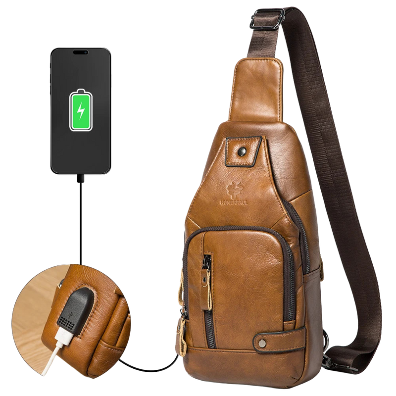 Riñonera de Viaje para Hombre de Cuero Genuino con Puerto USB