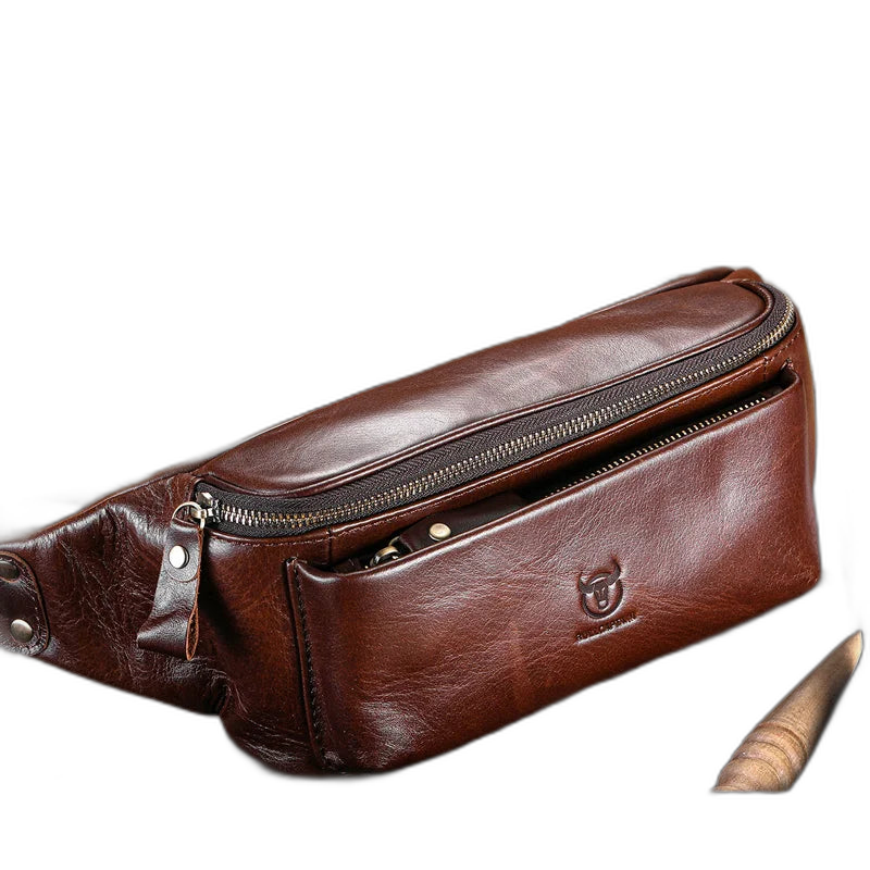 Riñonera de Cuero Genuino para Hombre - Bolso Retro Multifuncional con Cierre de Seguridad