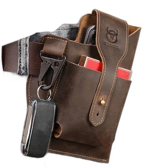 Riñonera de Cuero Genuino Vintage para Hombre - Bolsa de Cintura para Móvil y Llaves