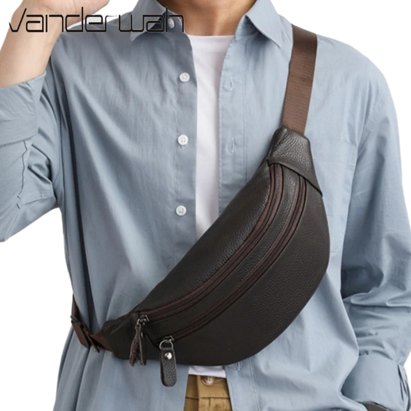 Riñonera de Viaje para Hombre de Cuero Genuino - Bolso Bandolera Multifuncional