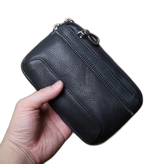Riñonera de Cuero Genuino para Hombre - Bolso Móvil Multifuncional con Portatarjetas y Monedero