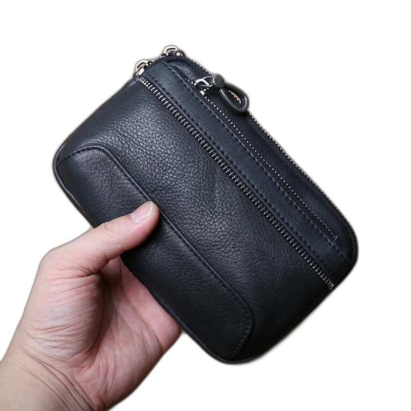 Riñonera de Cuero Genuino para Hombre - Bolso Móvil Multifuncional con Portatarjetas y Monedero