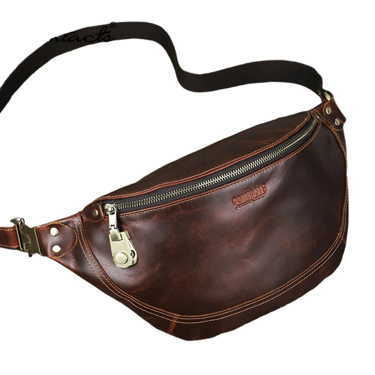 Riñonera de Viaje para Hombre de Cuero Genuino con Candado de Seguridad