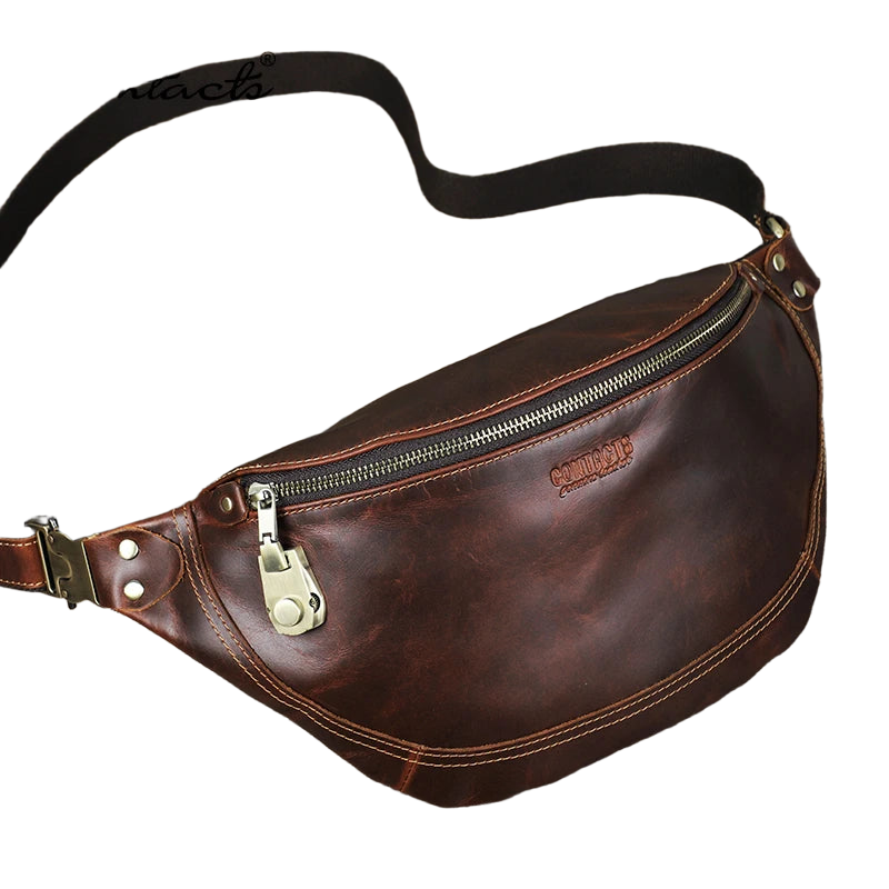 Riñonera de Viaje para Hombre de Cuero Genuino con Candado de Seguridad
