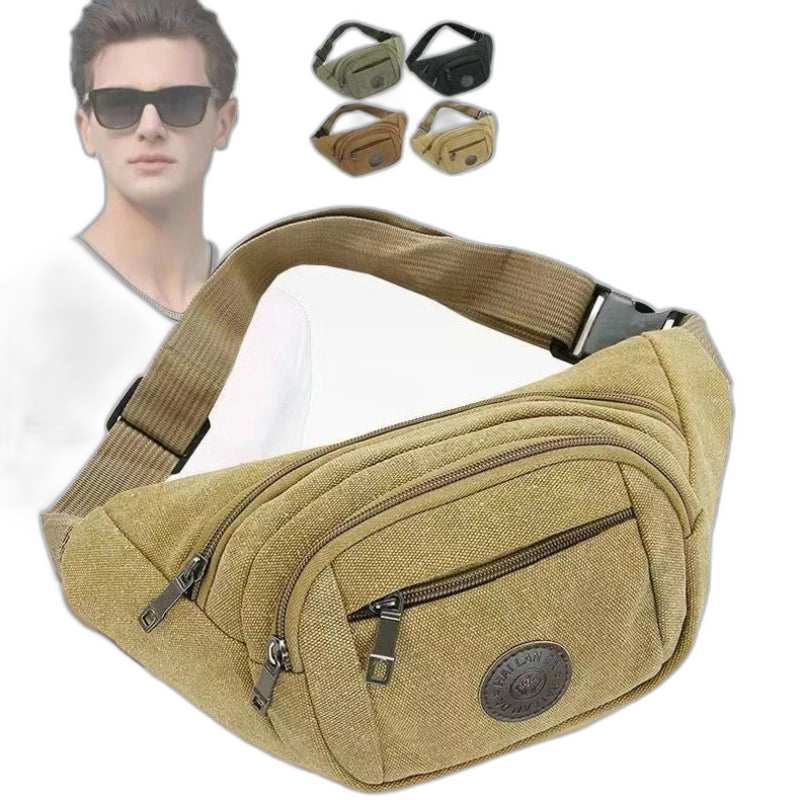 Riñonera de Lona para Hombre, Bolso Pechero Multifuncional Grande, Cartera de Negocios