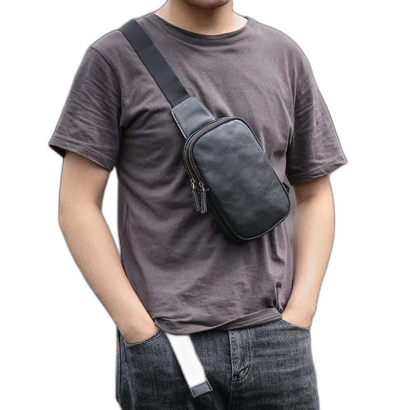 Riñonera de Cuero Genuino para Hombre - Bolso Bandolera Pequeño de Moda