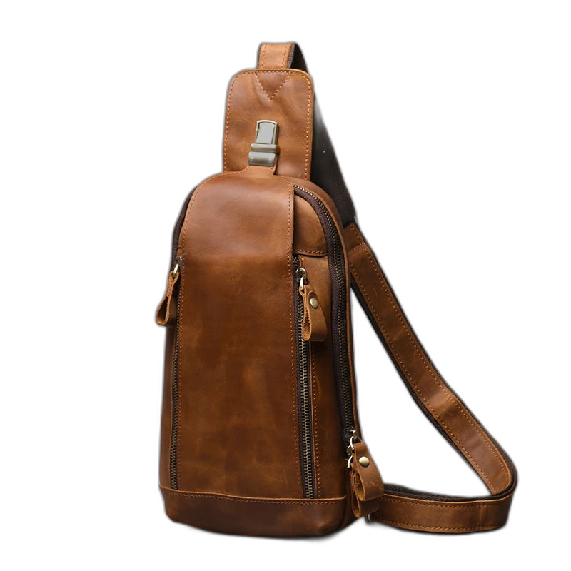 Riñonera de Cuero Genuino Crazy Horse para Hombre - Bolso Bandolera Vintage Retro, Compatible con iPad 7.9 Pulgadas