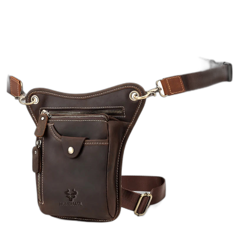 Riñonera de Cuero Genuino para Hombre con Múltiples Bolsillos - Bolsa de Cadera para Moto, Viaje y Aire Libre