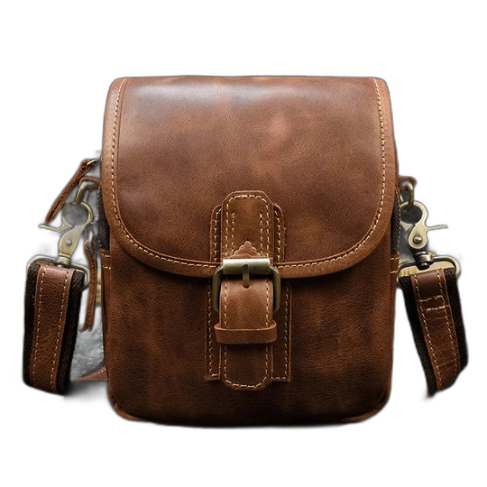 Riñonera de Cuero Genuino para Hombre - Bolso Bandolera Pequeña Multifuncional