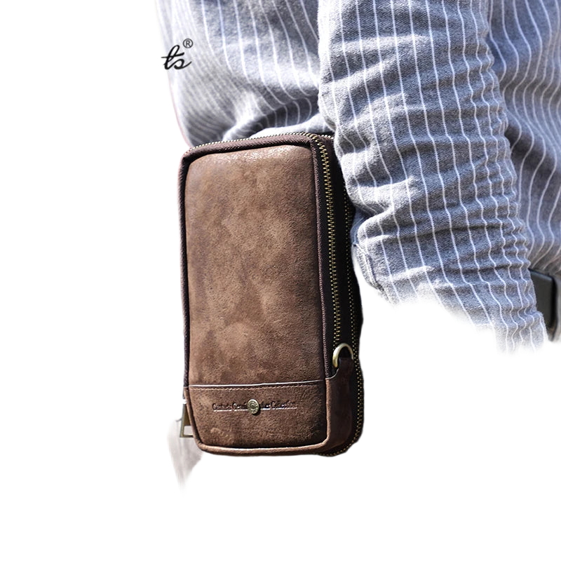 Riñonera de Viaje para Hombre de Cuero Genuino - Bolsa Multifuncional con Cinturón
