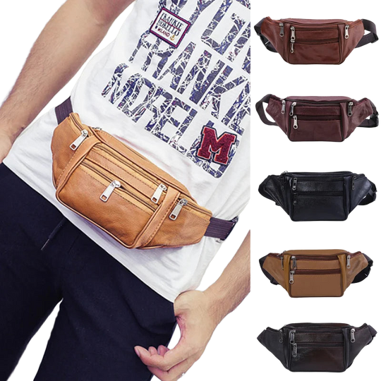 Riñonera de Viaje para Hombre de Cuero Genuino - Bolso Cinturón Organizador