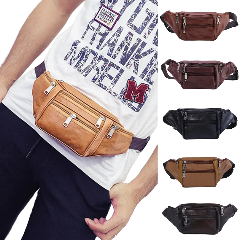 Riñonera de Viaje para Hombre de Cuero Genuino - Bolso Cinturón Organizador