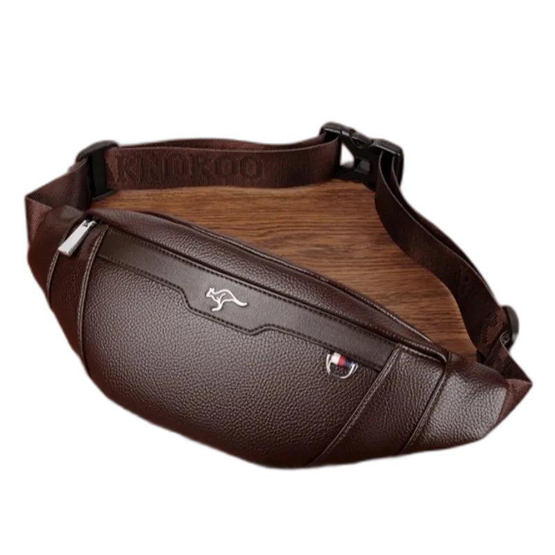 Riñonera de cuero multifuncional para hombre - Bolsa de cintura deportiva para viajes, running y trabajo