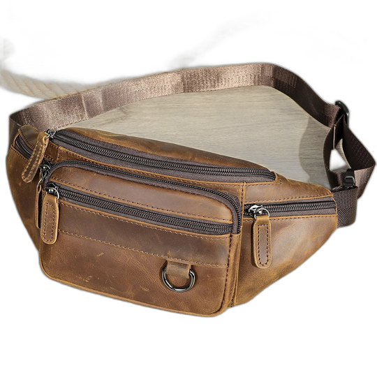 Riñonera de Viaje para Hombre de Cuero Genuino Crazy Horse - Bolso de Cintura y Bandolera WESTAL