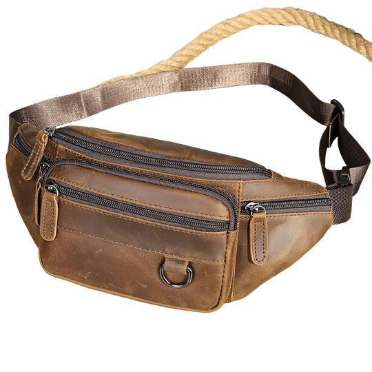 Riñonera de Viaje para Hombre de Cuero Genuino Crazy Horse - Bolso de Cintura y Bandolera WESTAL