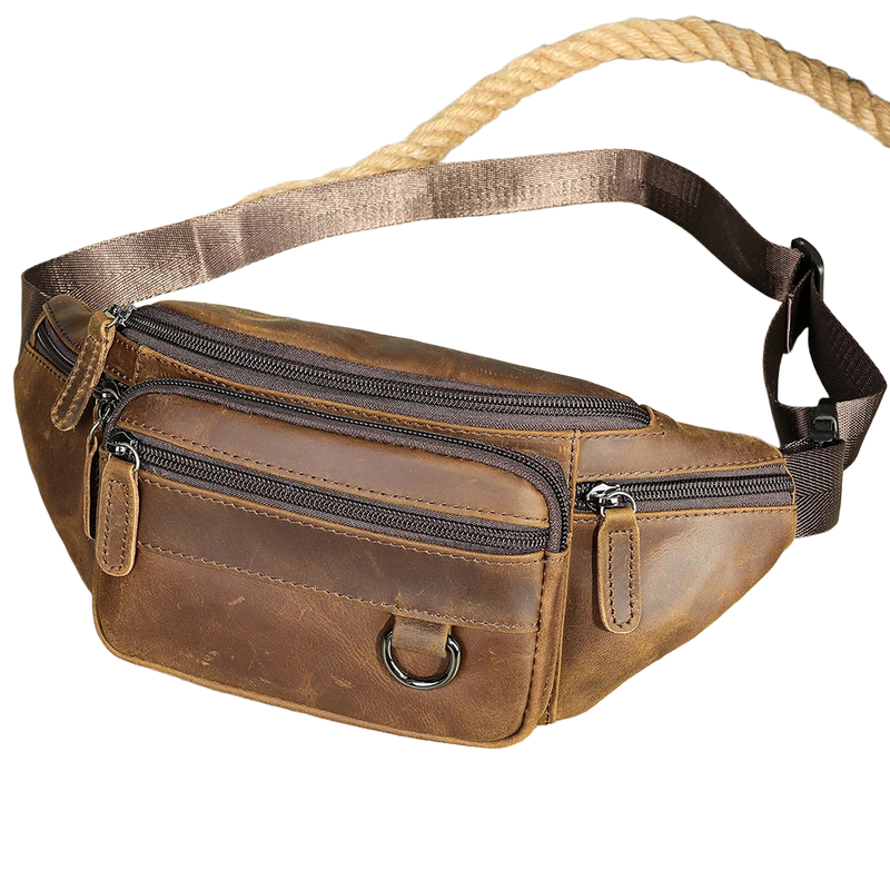 Riñonera de Viaje para Hombre de Cuero Genuino Crazy Horse - Bolso de Cintura y Bandolera WESTAL
