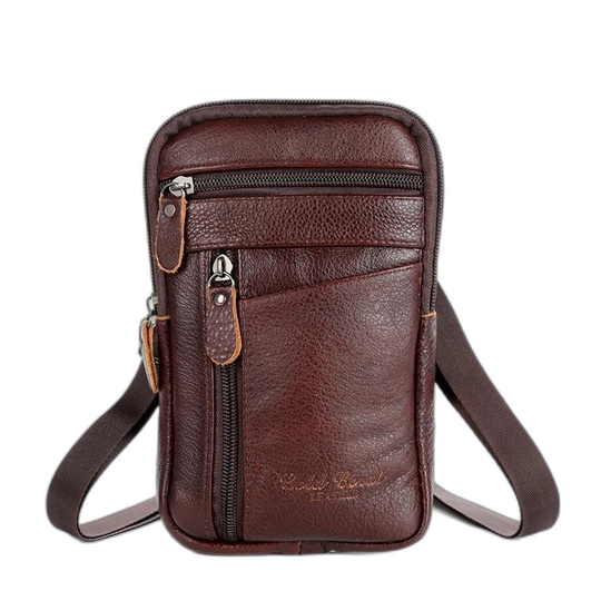 Riñonera de Cuero Genuino para Hombre - Bolso Bandolera Cruzado de Piel
