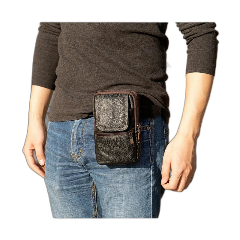 Riñonera de cuero vintage para hombre - Bolso pequeño cruzado de piel